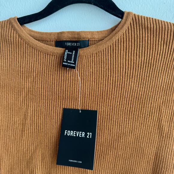 NWT - Forever 21 Mustard Ribbed Short Sleeve Crop Top - Medium - Picture 2 of 6